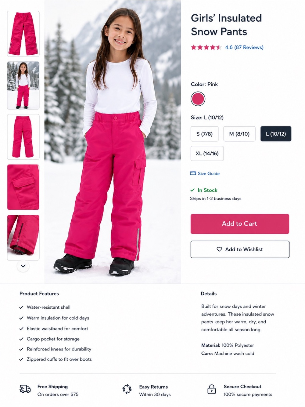 Old Navy Girls' Pink Insulated Snow Pants